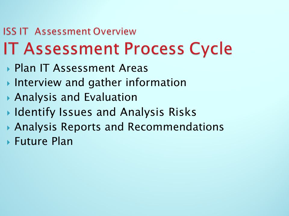 ISS IT Assessment Overview IT Assessment Process Cycle