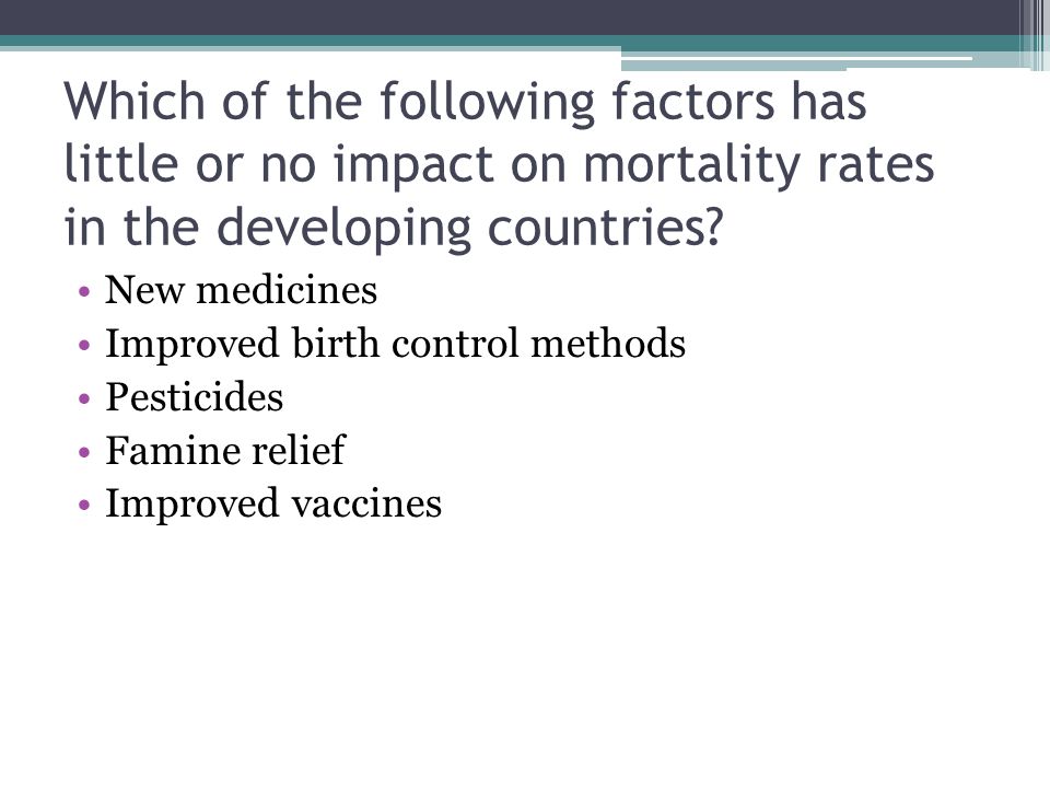 Which of the following factors has little or no impact on mortality rates in the developing countries