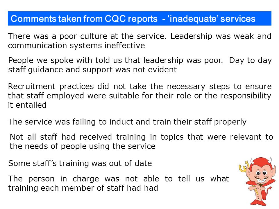 Comments taken from CQC reports - ‘inadequate’ services