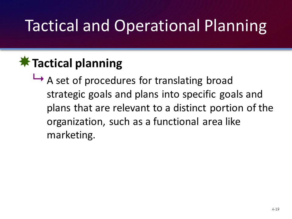 Tactical and Operational Planning