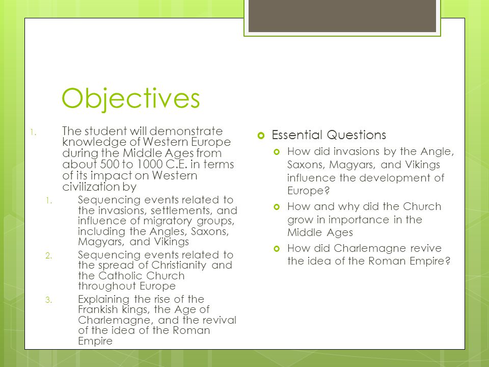 Objectives Essential Questions