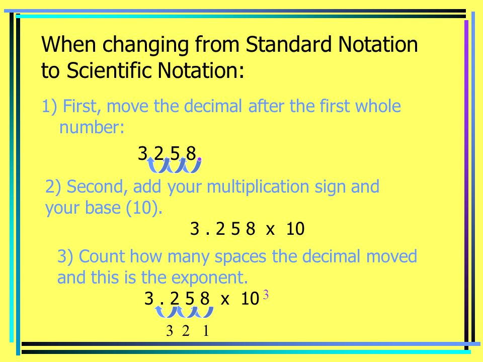 When changing from Standard Notation to Scientific Notation: