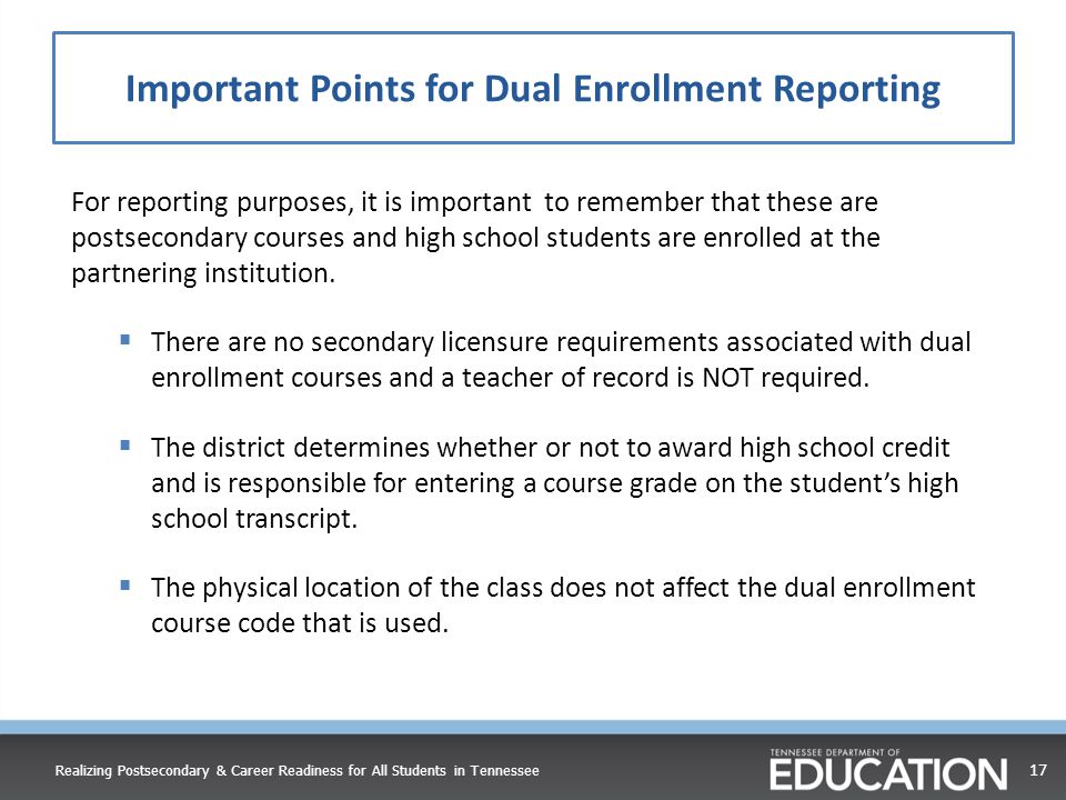 Important Points for Dual Enrollment Reporting