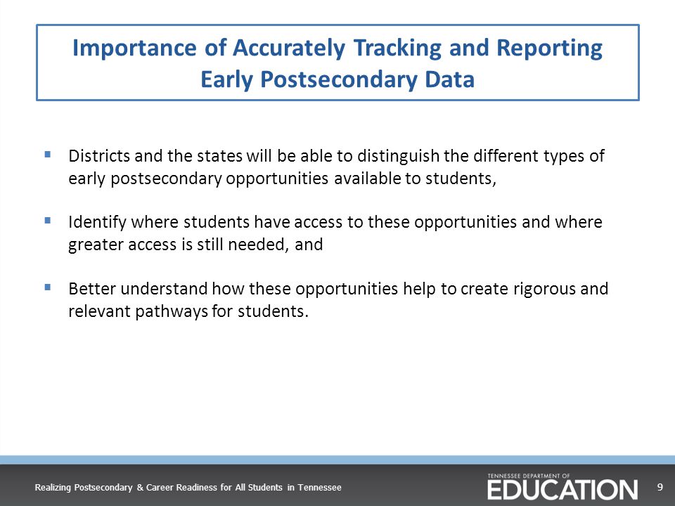 Introduction Slide (Importance of accurately reporting early postsecondary )