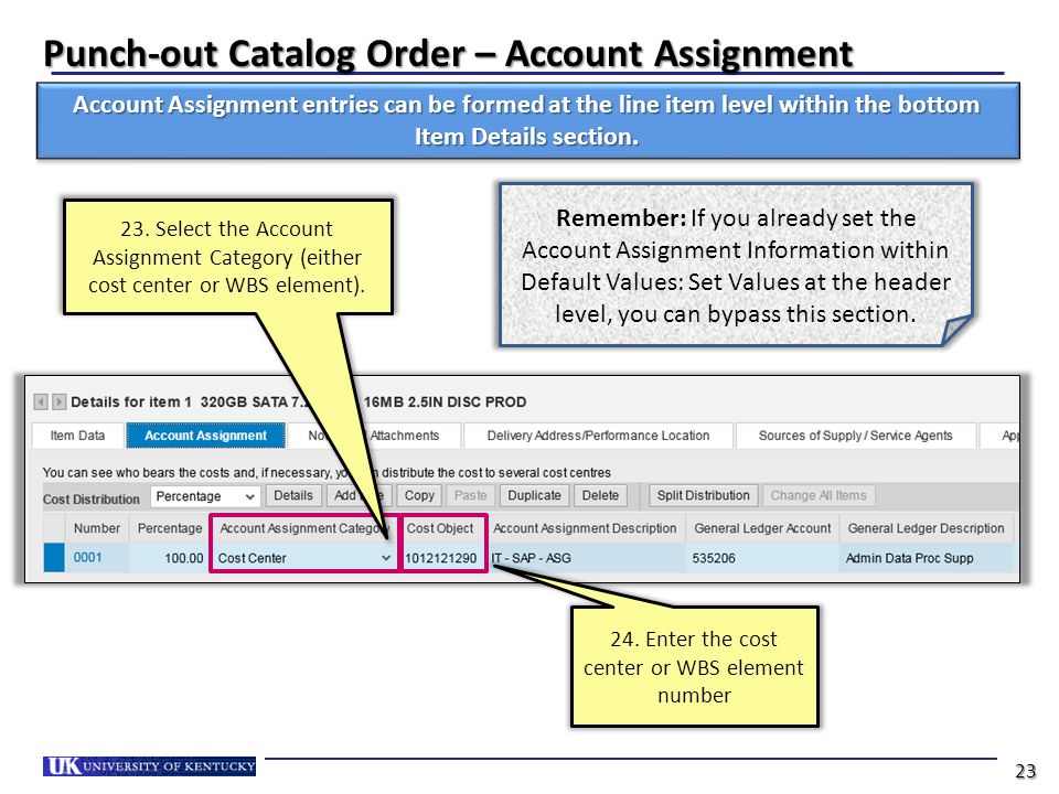Punch-out Catalog Order – Account Assignment