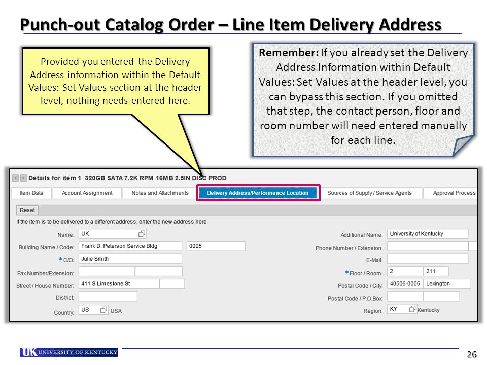 Punch-out Catalog Order – Line Item Delivery Address