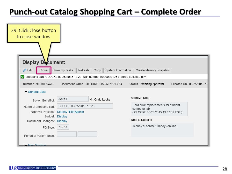 Punch-out Catalog Shopping Cart – Complete Order