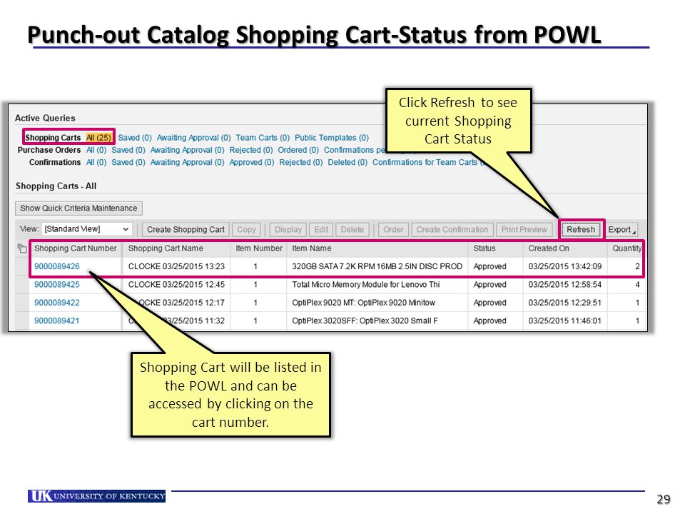 Punch-out Catalog Shopping Cart-Status from POWL