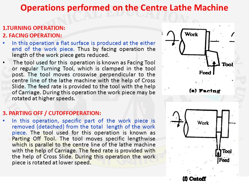 Operations performed on the Centre Lathe Machine