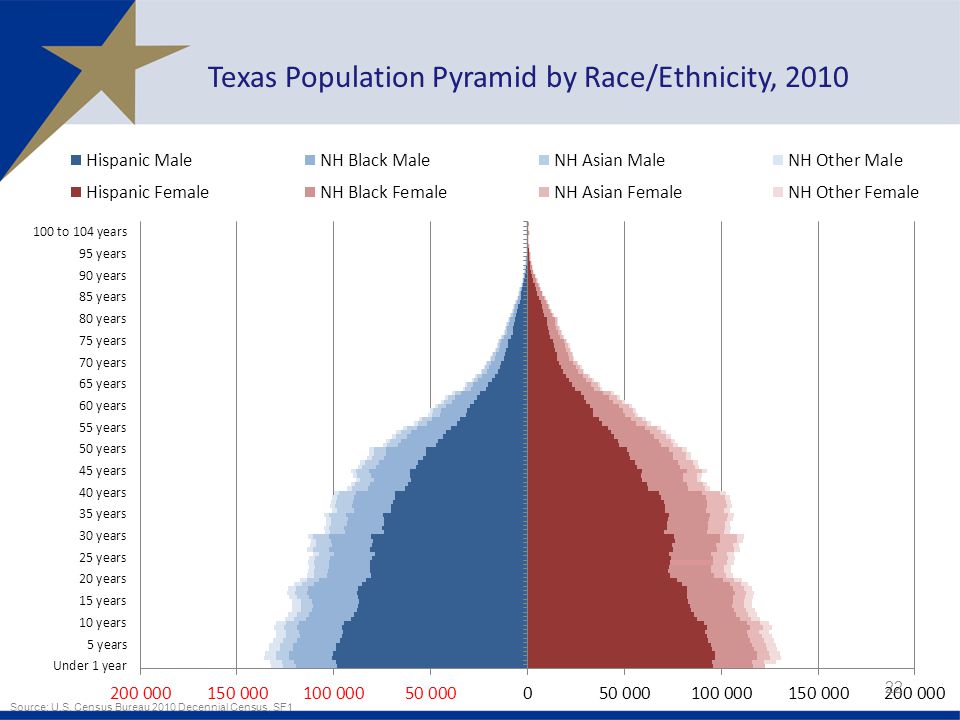 Texas Population Pyramid by Race/Ethnicity, 2010