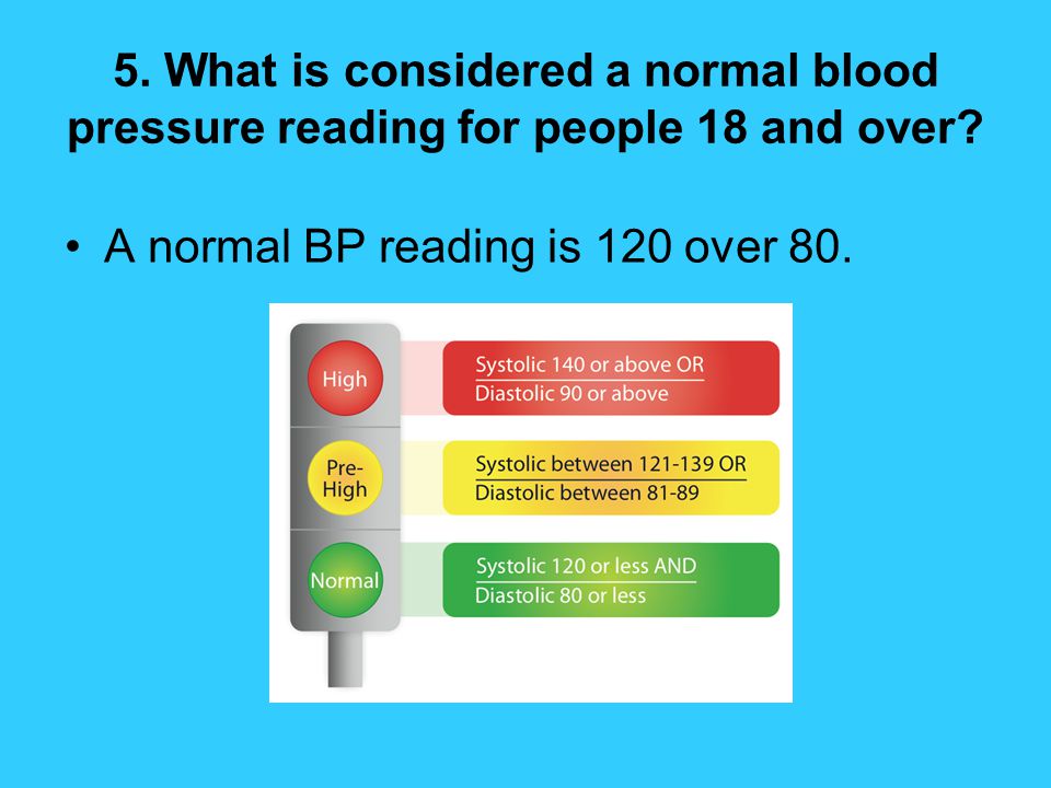 5. What is considered a normal blood pressure reading for people 18 and over