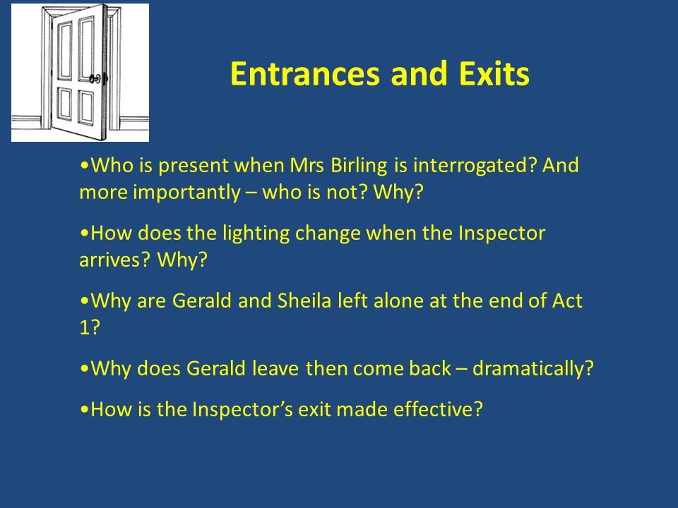 Entrances and Exits Who is present when Mrs Birling is interrogated And more importantly – who is not Why