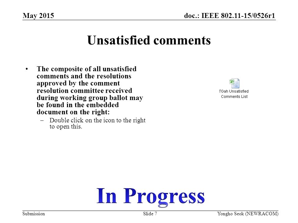In Progress Unsatisfied comments May 2015