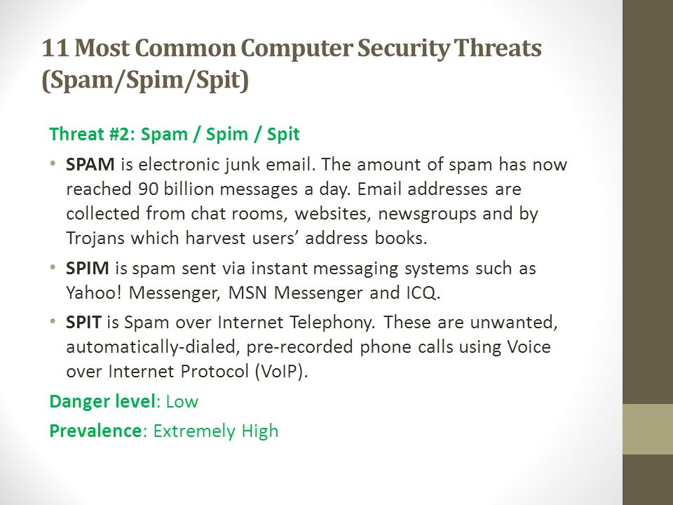 11 Most Common Computer Security Threats (Spam/Spim/Spit)