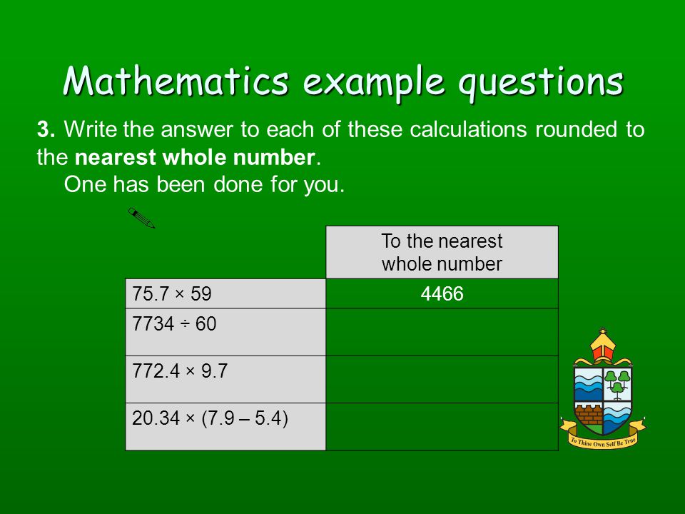 Mathematics example questions