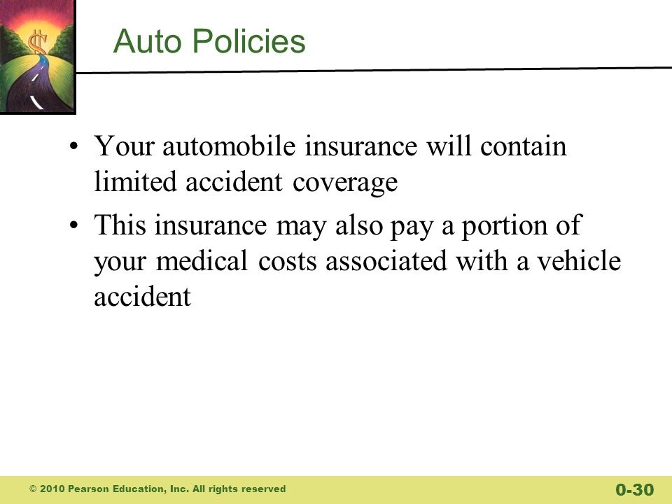Auto Policies Your automobile insurance will contain limited accident coverage.