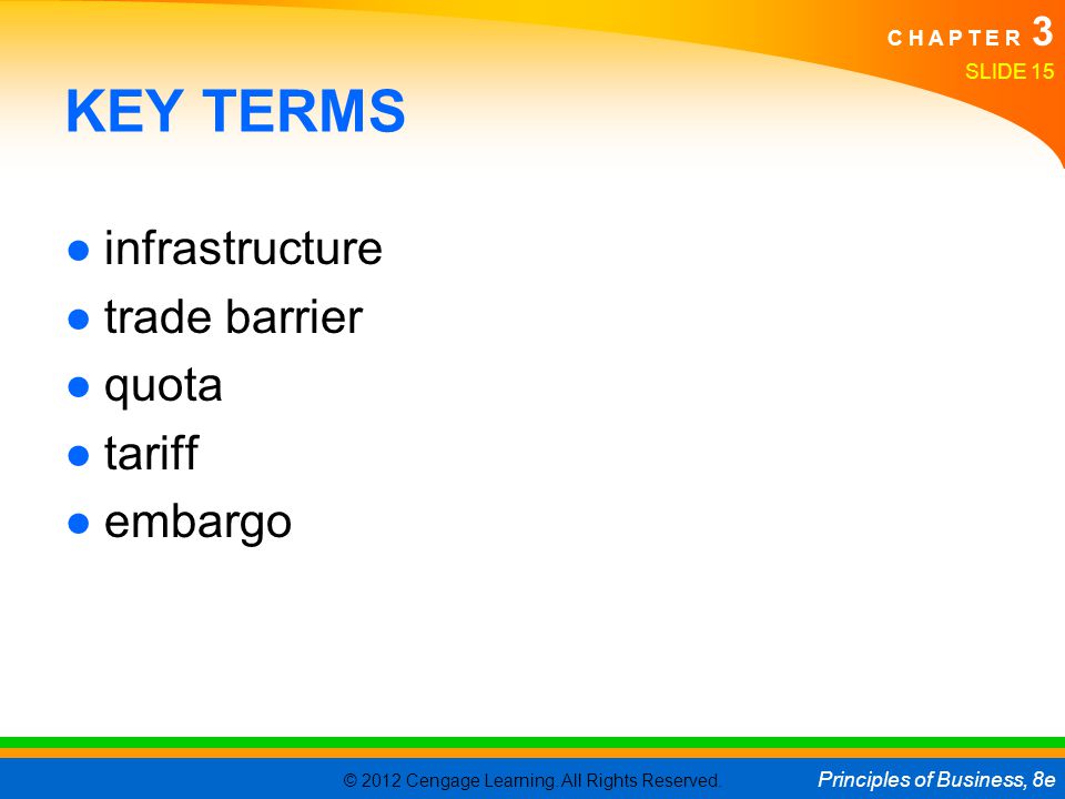 KEY TERMS infrastructure trade barrier quota tariff embargo