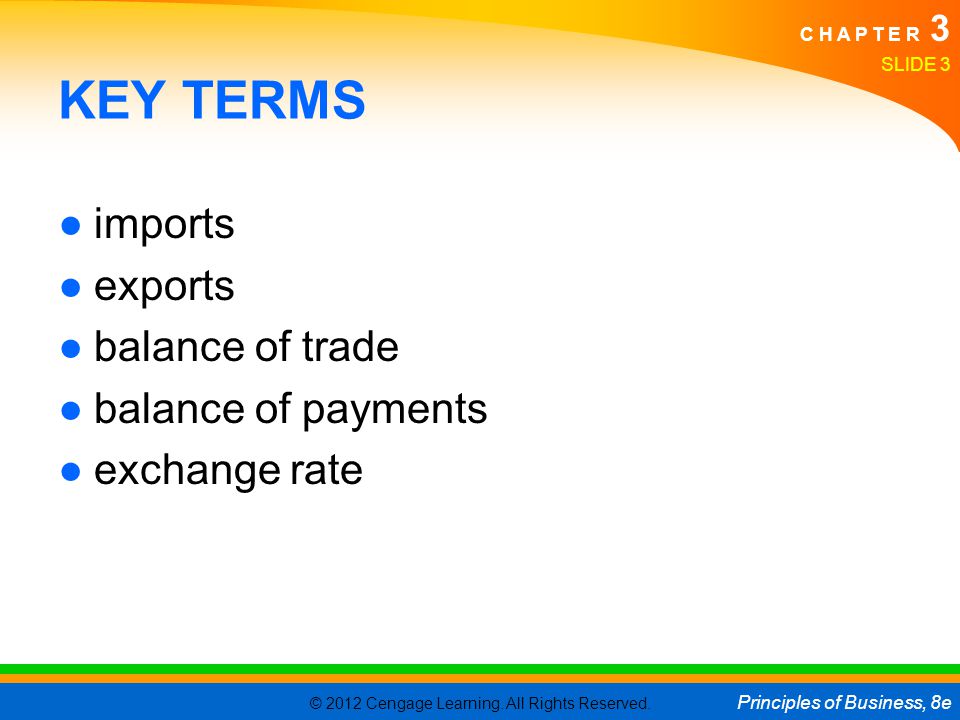 KEY TERMS imports exports balance of trade balance of payments