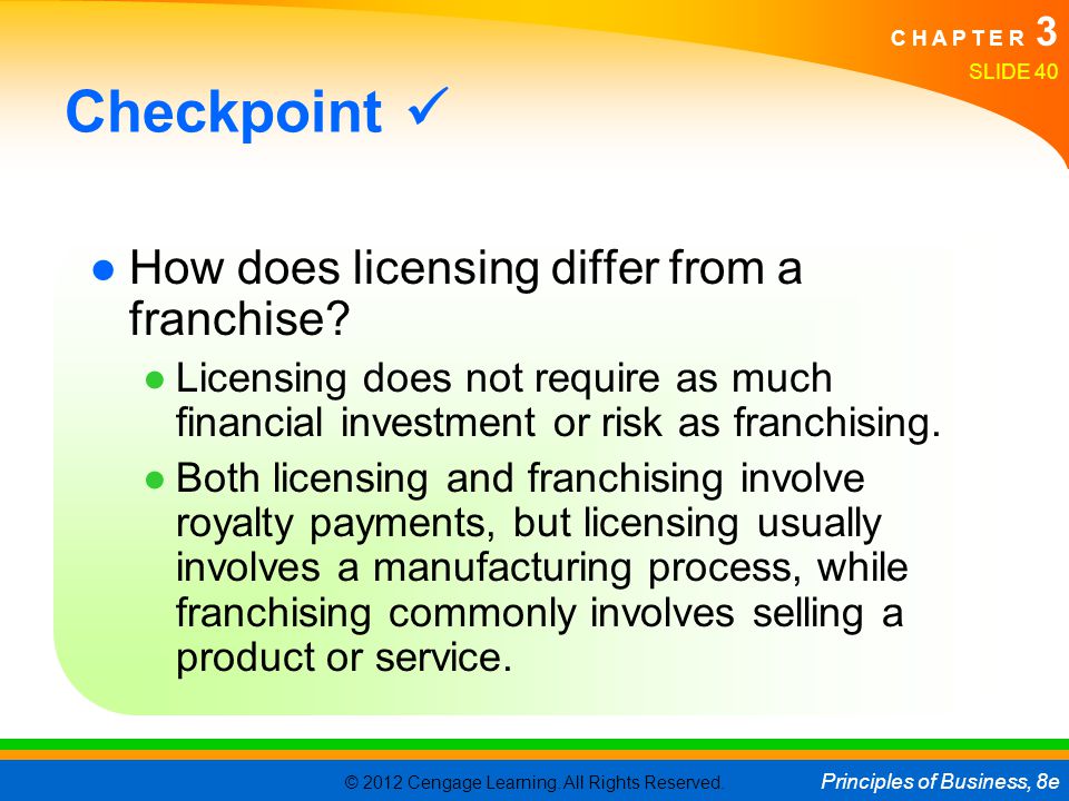 Checkpoint  How does licensing differ from a franchise