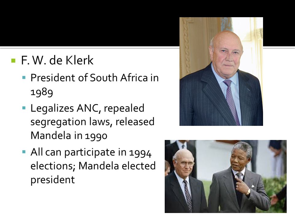 F. W. de Klerk President of South Africa in 1989