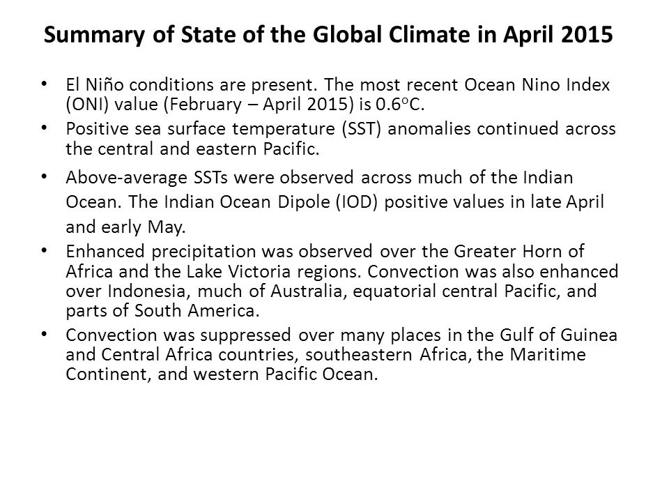 Summary of State of the Global Climate in April 2015