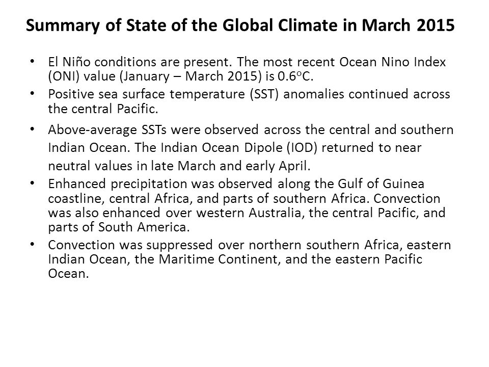 Summary of State of the Global Climate in March 2015