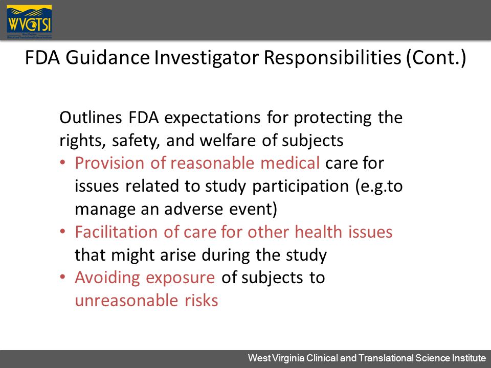 FDA Guidance Investigator Responsibilities (Cont.)