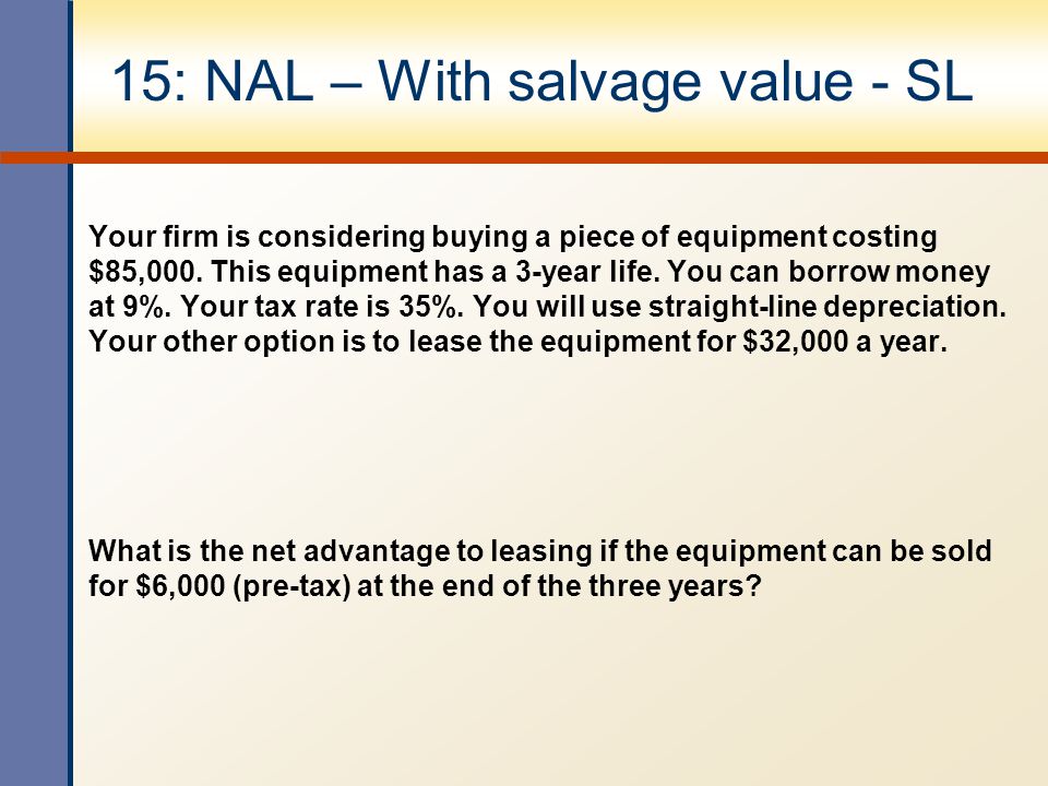 15: NAL – With salvage value - SL