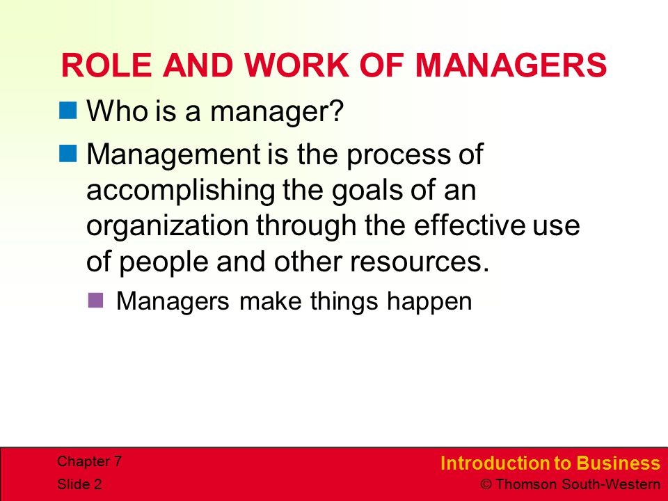 ROLE AND WORK OF MANAGERS