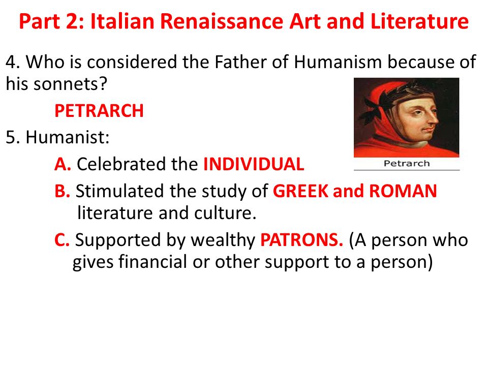 Part 2: Italian Renaissance Art and Literature