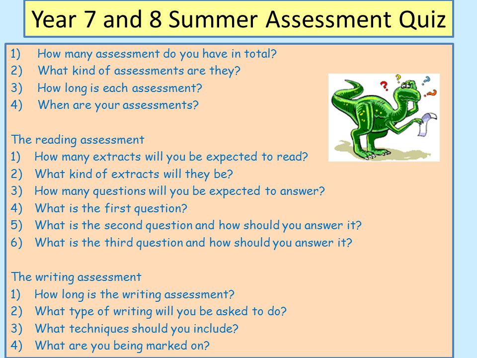 Year 7 and 8 Summer Assessment Quiz