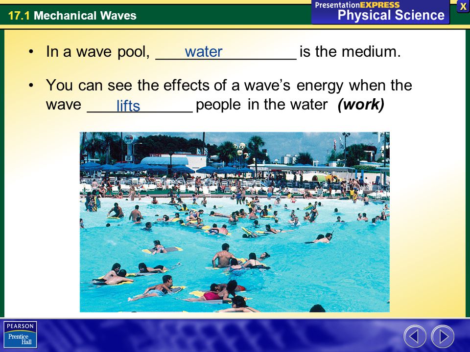 In a wave pool, ________________ is the medium.