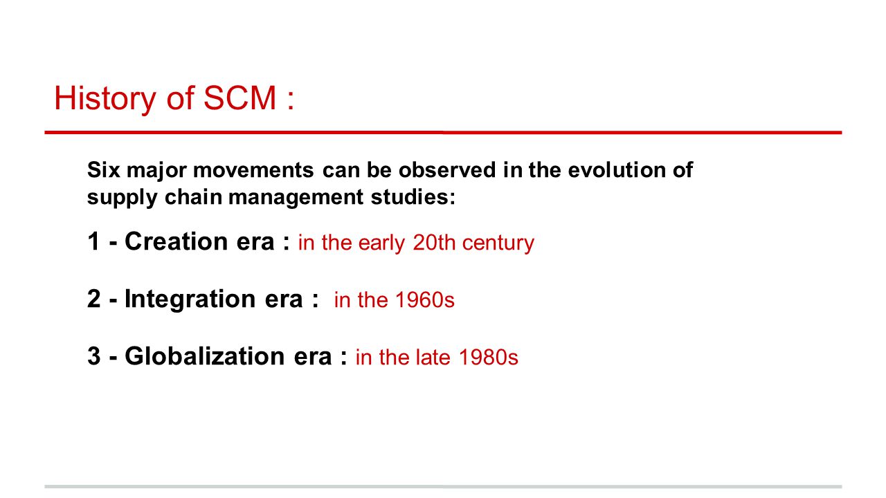 History of SCM : 1 - Creation era : in the early 20th century