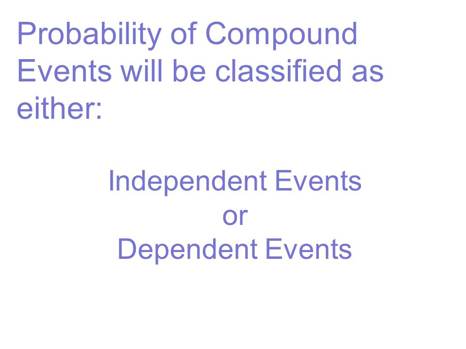 Probability of Compound Events will be classified as either:
