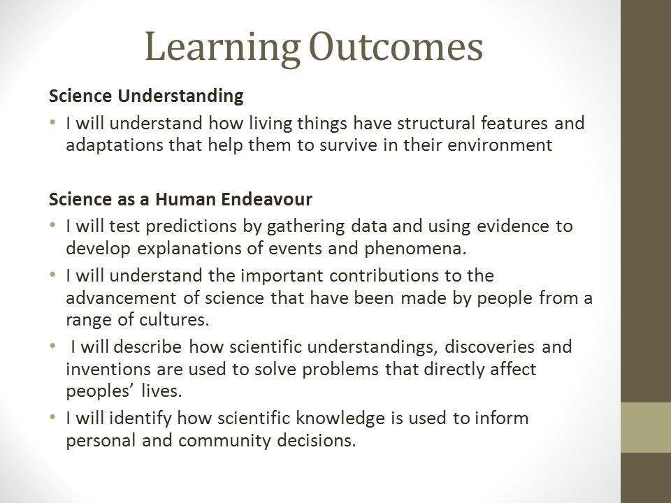 Learning Outcomes Science Understanding