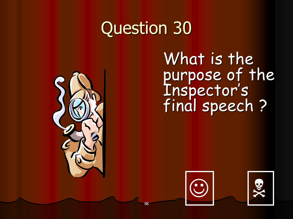   Question 30 What is the purpose of the Inspector’s final speech