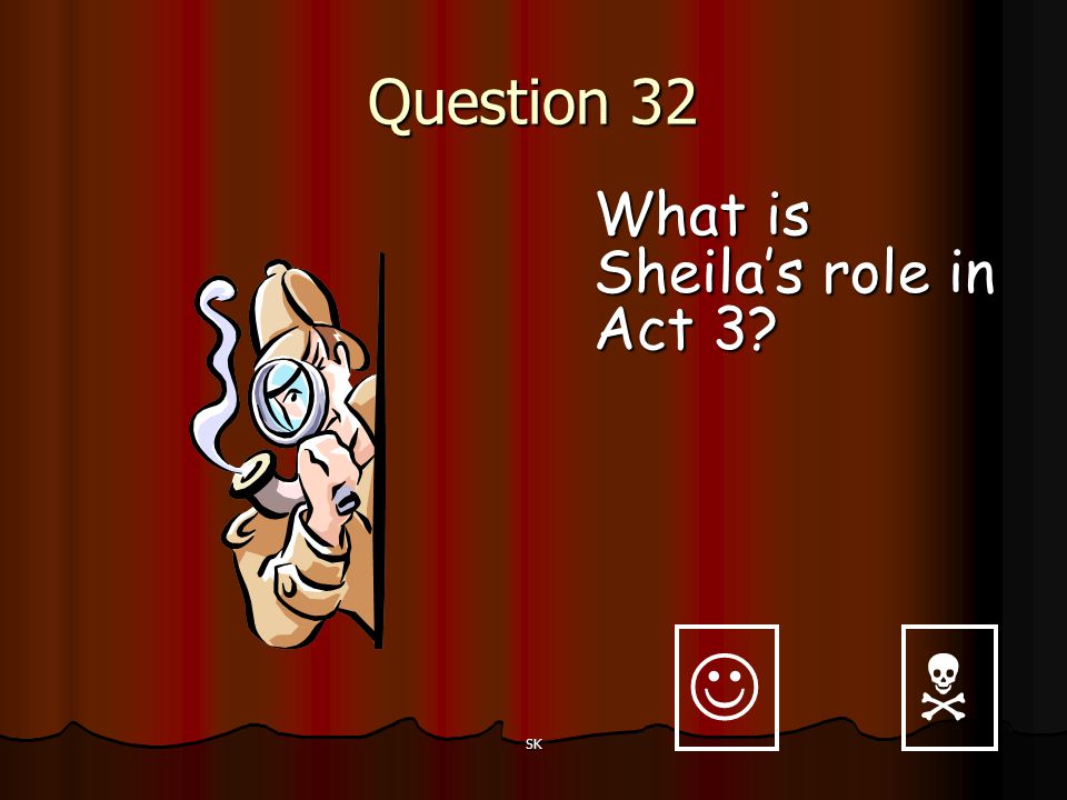 Question 32 What is Sheila’s role in Act 3   SK