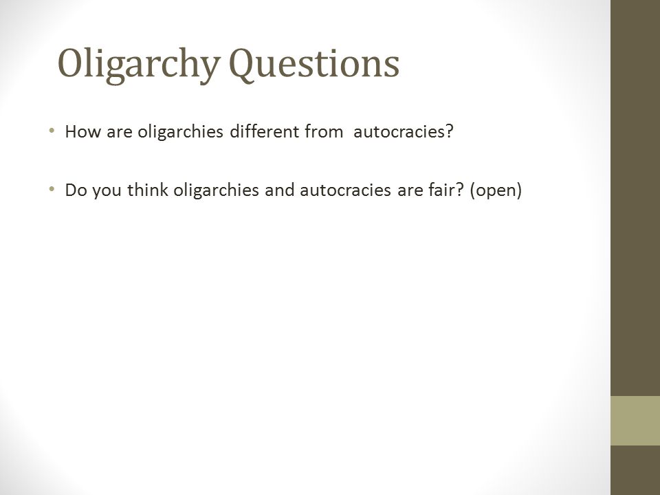 Oligarchy Questions How are oligarchies different from autocracies