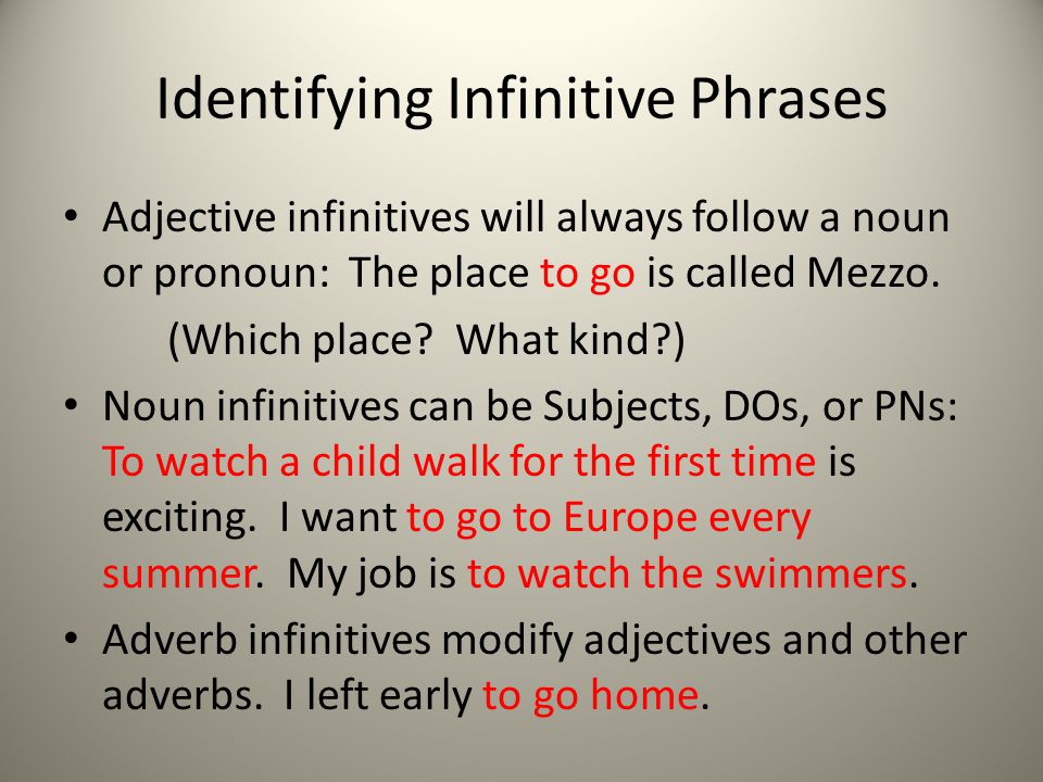 Identifying Infinitive Phrases