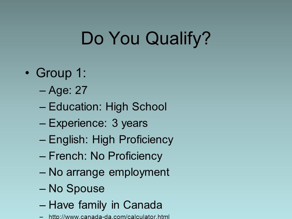 Do You Qualify Group 1: Age: 27 Education: High School