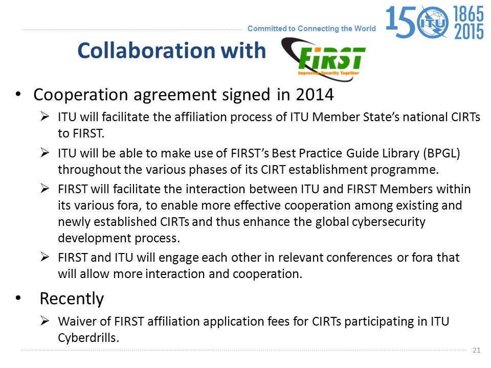 Collaboration with Cooperation agreement signed in 2014 Recently