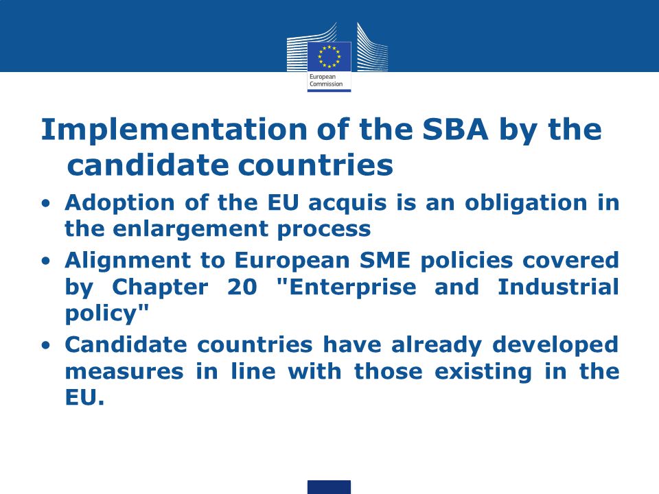 Implementation of the SBA by the candidate countries