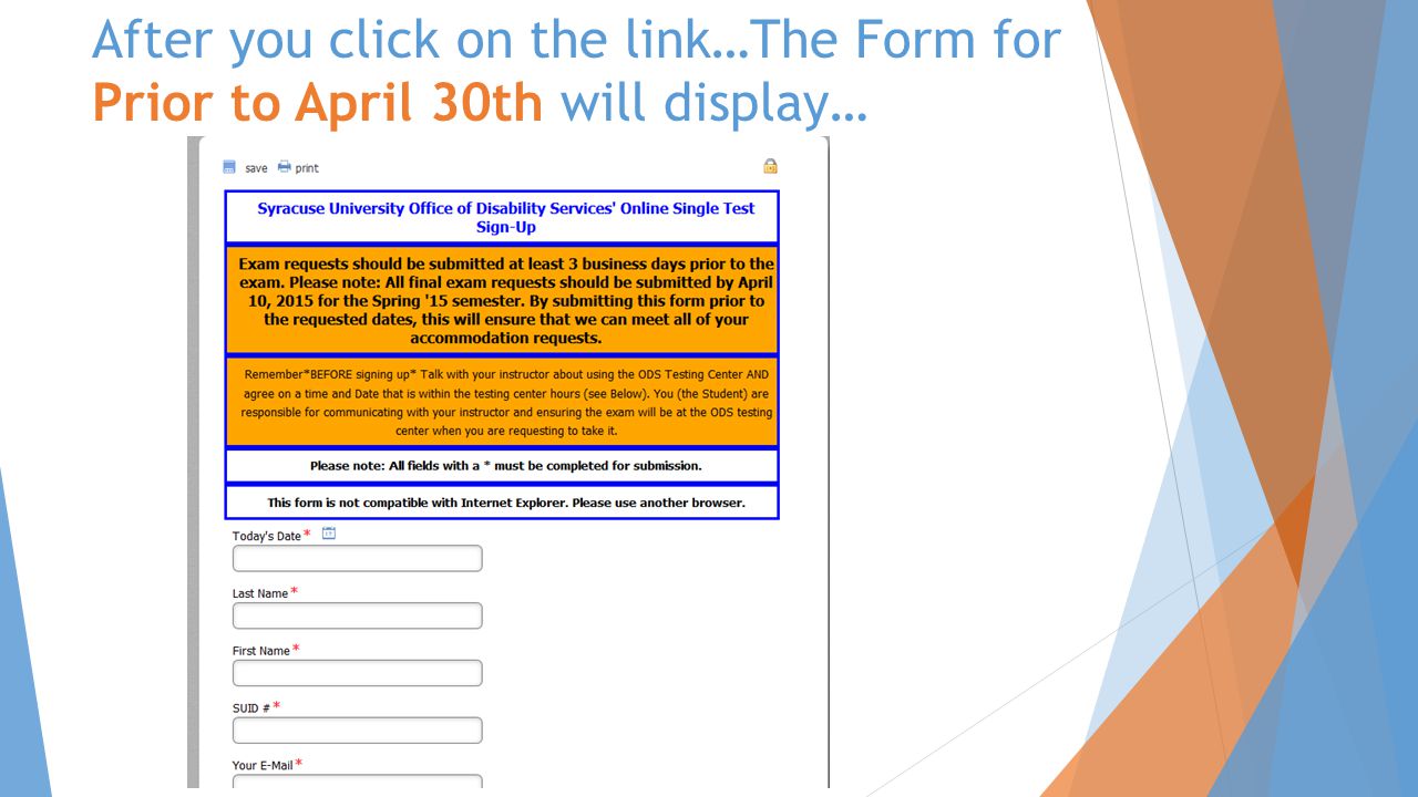 After you click on the link…The Form for Prior to April 30th will display…