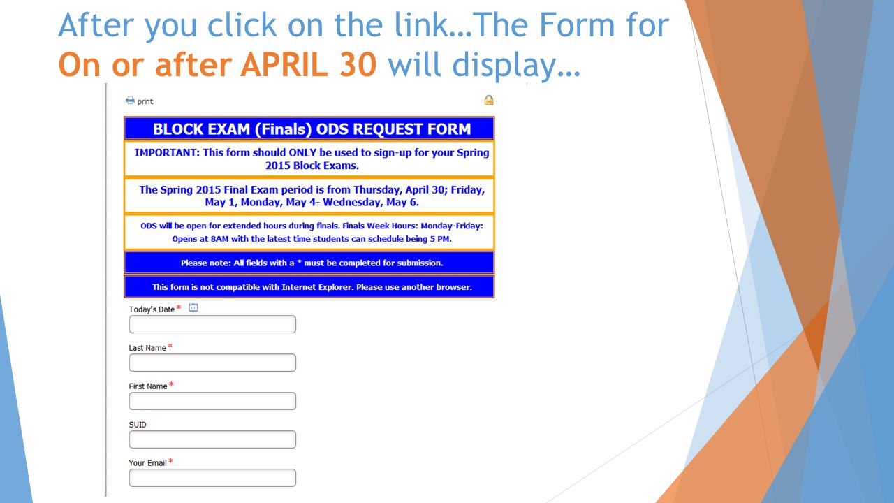 After you click on the link…The Form for On or after APRIL 30 will display…