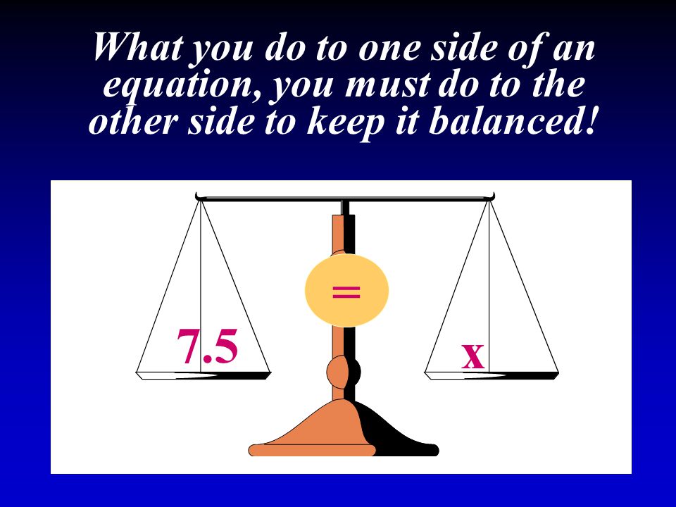 What you do to one side of an equation, you must do to the other side to keep it balanced!