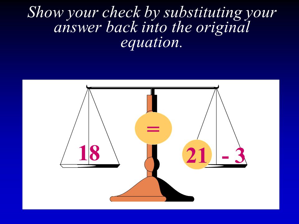 Show your check by substituting your answer back into the original equation.