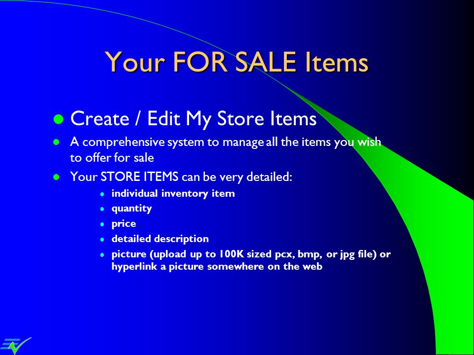 Your FOR SALE Items Create / Edit My Store Items
