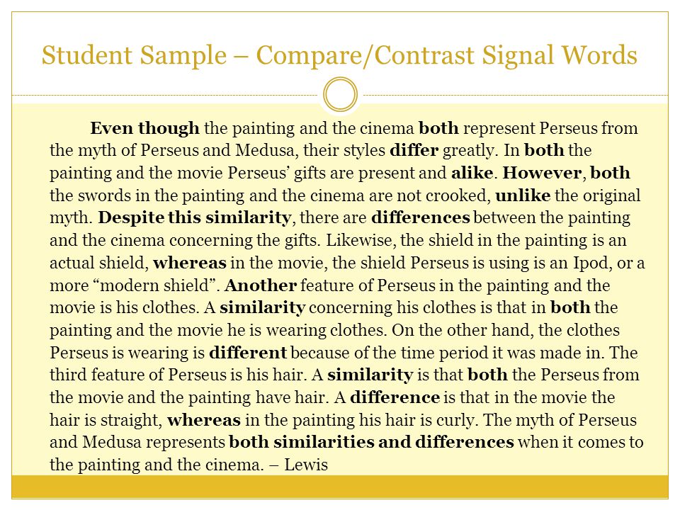 Student Sample – Compare/Contrast Signal Words