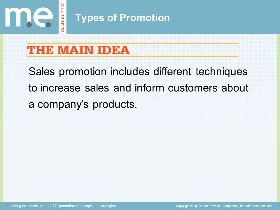 Types of Promotion Section 17.2.