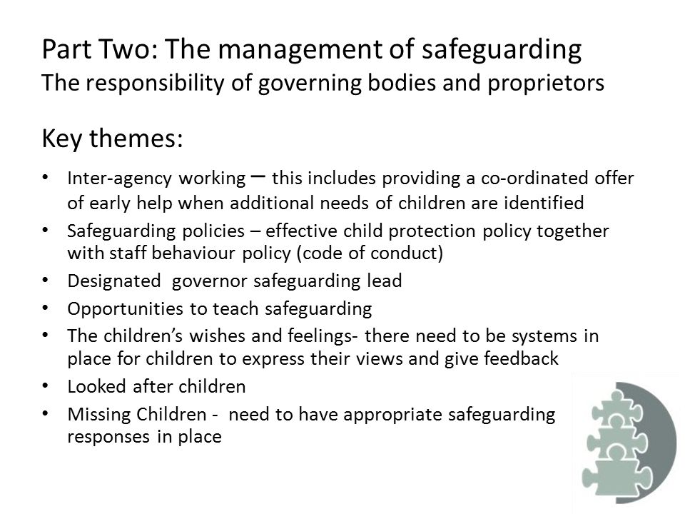 Part Two: The management of safeguarding The responsibility of governing bodies and proprietors